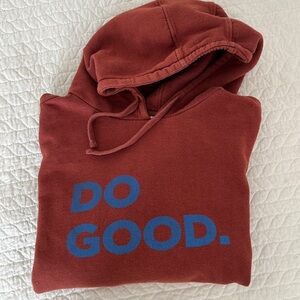 Cotopaxi Rust Hoodie with Blue Print